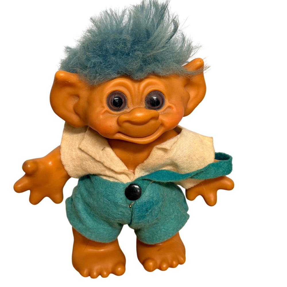 Vintage Thomas Dam Troll Doll Bank 1960's Blue Hair ~8"